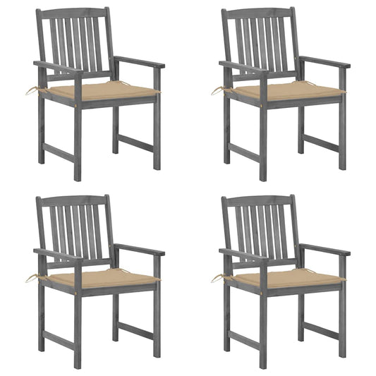 Patio Chair Set of 4 Gray Solid acacia wood Standard Durable