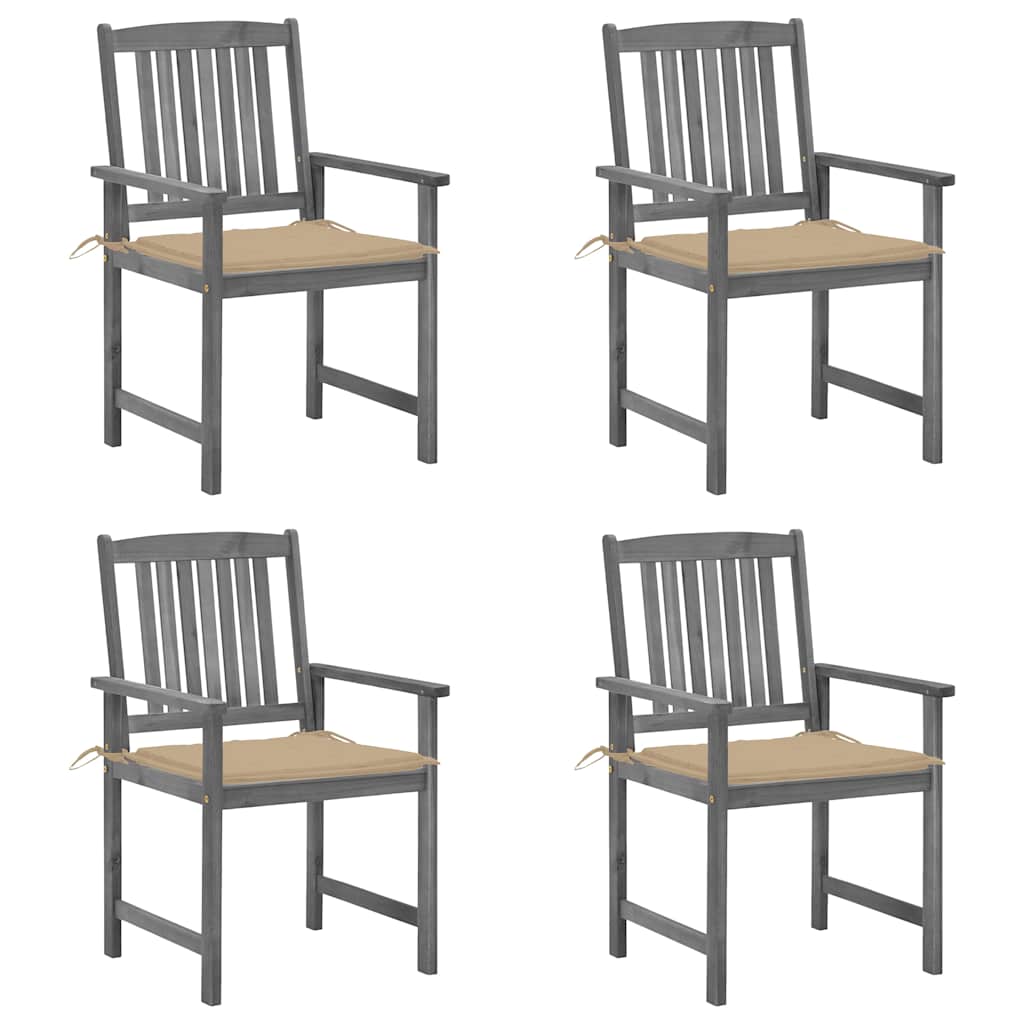 Patio Chair Set of 4 Gray Solid acacia wood Standard Durable