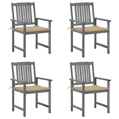 Patio Chair Set of 4 Gray Solid acacia wood Standard Durable