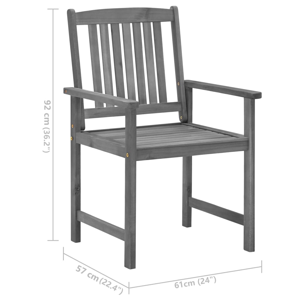 Garden Chair Set of 2 Grey Solid Acacia wood Medium Durable