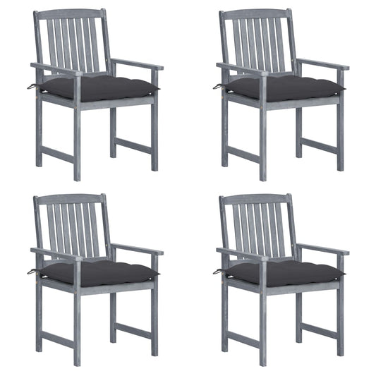 Garden Chair Set of 4 Grey Solid acacia wood, 100% polyester
