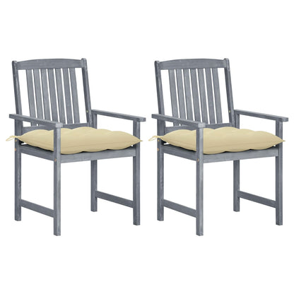 Patio Chair Set of 2 Gray Solid Acacia Wood Medium Durable