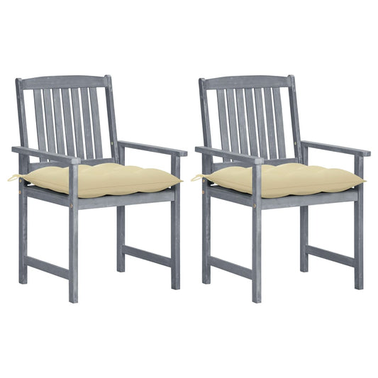 Patio Chair Set of 2 Gray Solid Acacia Wood Medium Durable