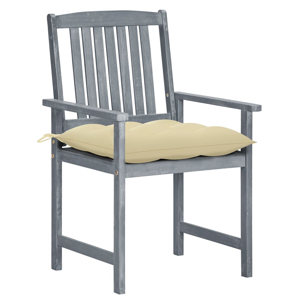 Patio Chair Set of 2 Gray Solid Acacia Wood Medium Durable