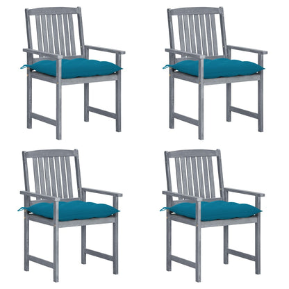 Patio Chair Set of 4 Gray Solid acacia wood Standard Durable
