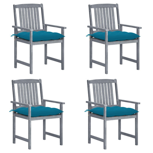 Patio Chair Set of 4 Gray Solid acacia wood Standard Durable