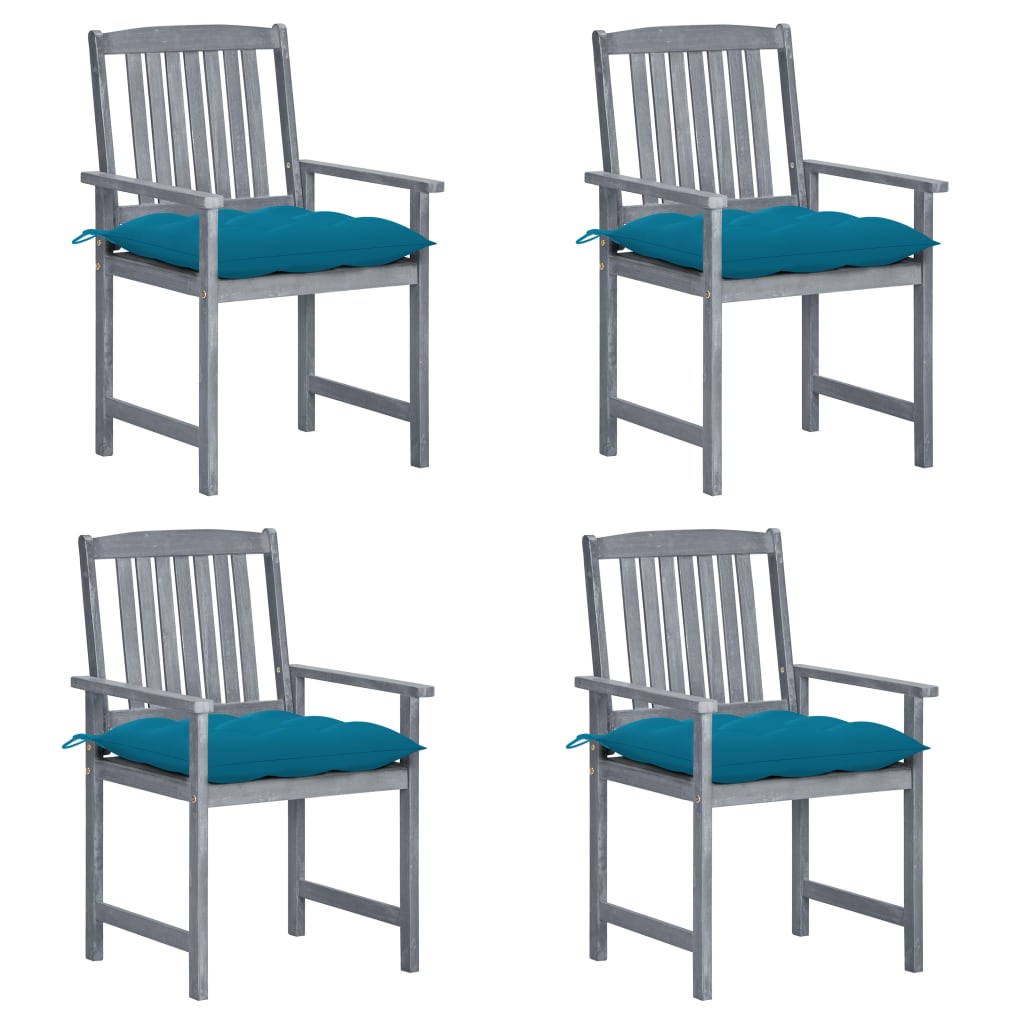 Patio Chair Set of 4 Gray Solid acacia wood Standard Durable