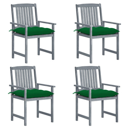 Patio Chair Set of 4 Gray Solid acacia wood, 100% polyester
