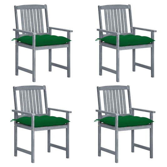 Patio Chair Set of 4 Gray Solid acacia wood, 100% polyester