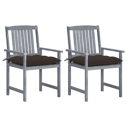 Patio Chair Set of 2 Gray Solid Acacia wood Medium Durable