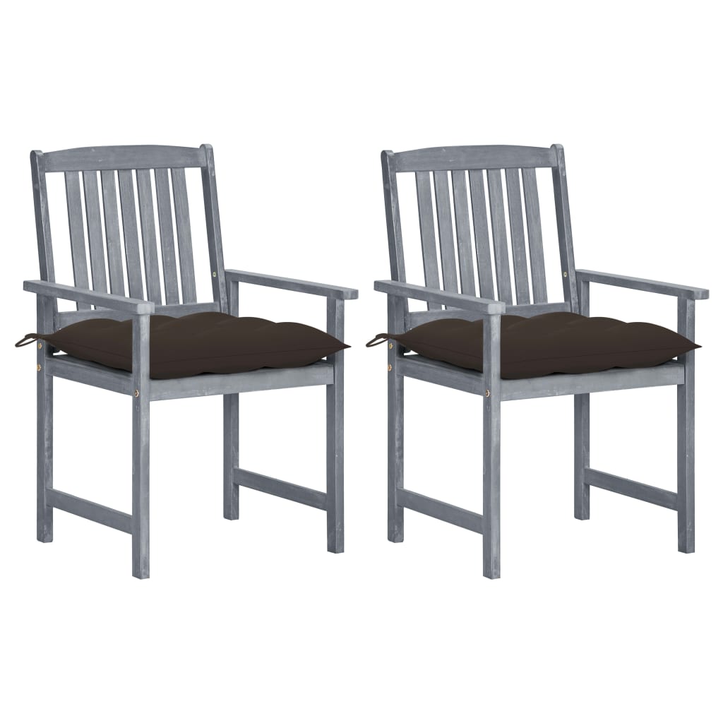 Patio Chair Set of 2 Gray Solid Acacia wood Medium Durable