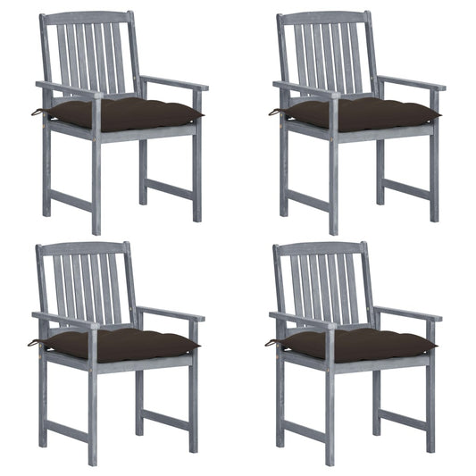 Patio Chair Set of 4 Gray Solid Acacia Wood Standard Durable