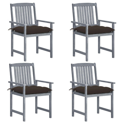 Patio Chair Set of 4 Gray Solid Acacia Wood Standard Durable