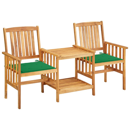 Bistro Set Natural wood, Green cushions