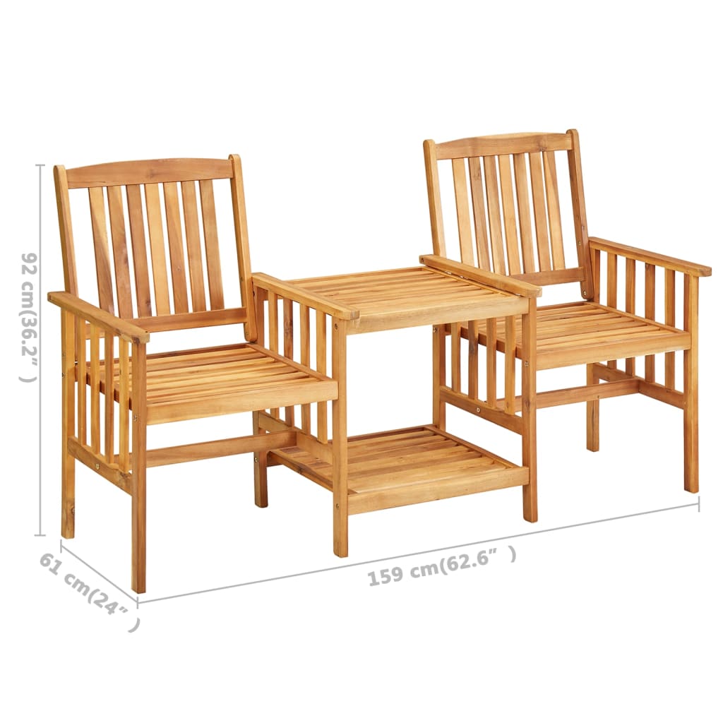 Bistro Set Natural wood, Green cushions