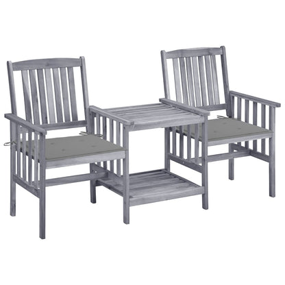Garden Chair With Tea Table Grey Solid acacia wood, 100% polyester
