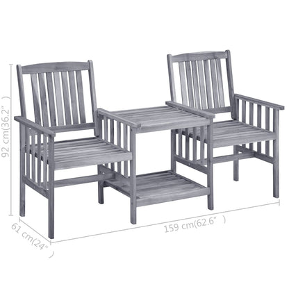 Garden Chair With Tea Table Grey Solid Acacia wood Medium Durable