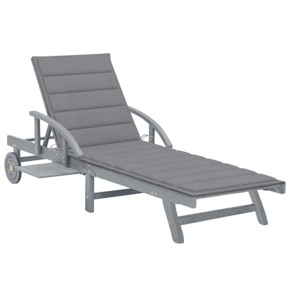 Sunlounger Grey Solid Acacia wood Large Adjustable Armrests