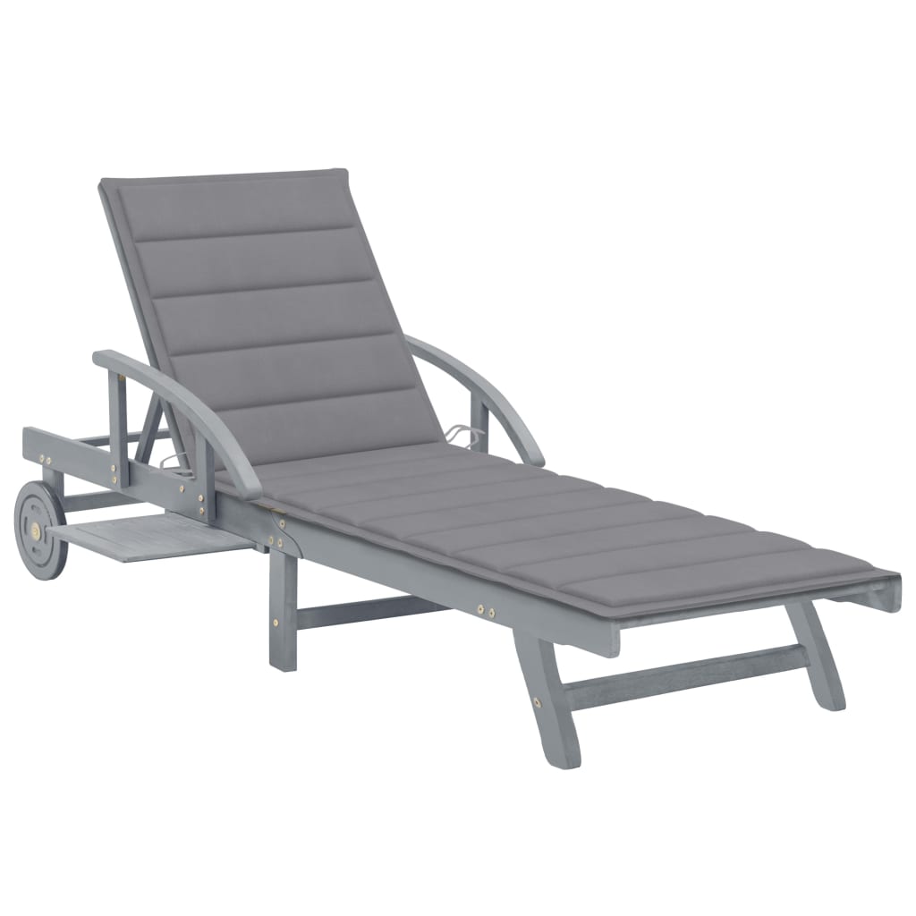 Sunlounger Grey Solid Acacia wood Large Adjustable Armrests