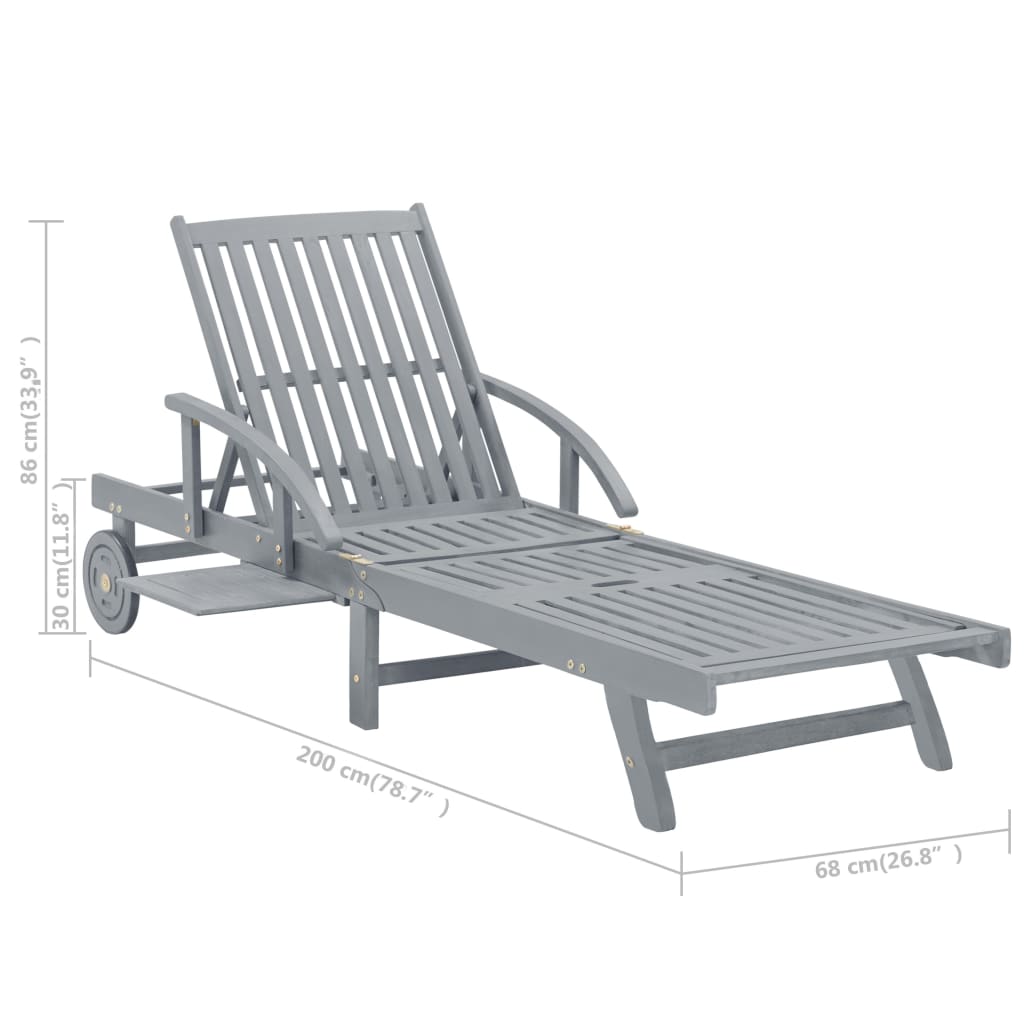 Sunlounger Grey Solid Acacia wood Large Adjustable Armrests