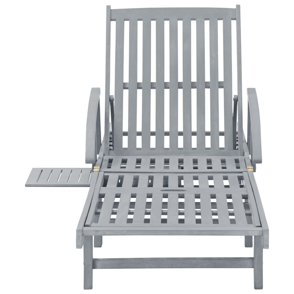 Sunlounger Grey Solid Acacia wood Large Adjustable Armrests