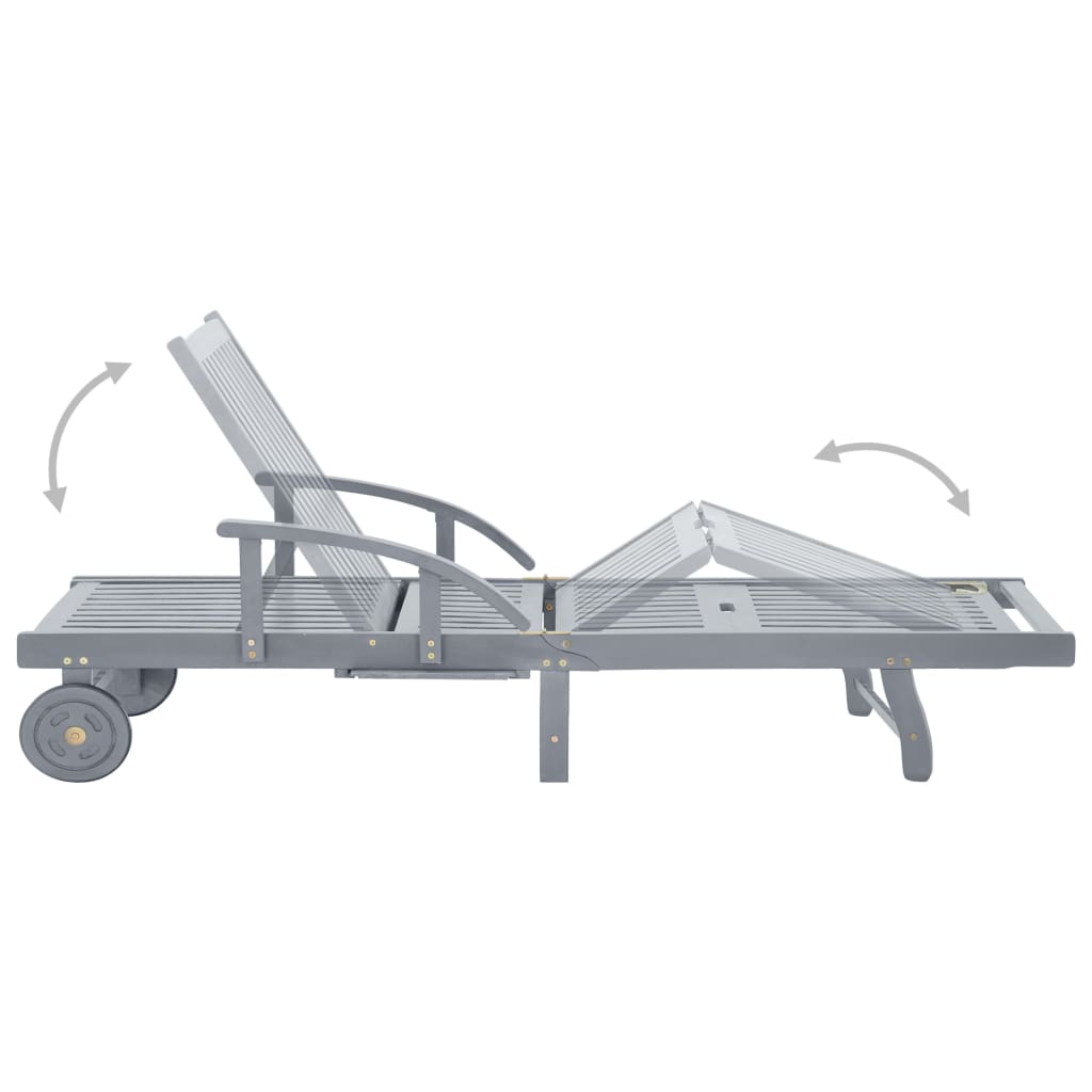 Sunlounger Grey Solid Acacia wood Large Adjustable Armrests