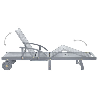 Sunlounger Grey Solid Acacia wood Large Adjustable Armrests