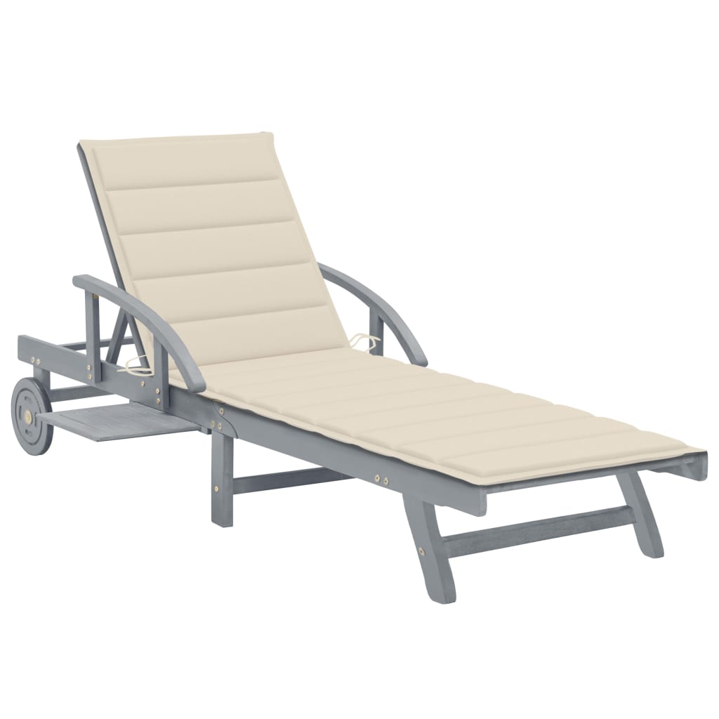 Sunlounger Grey Acacia wood, Polyester Single