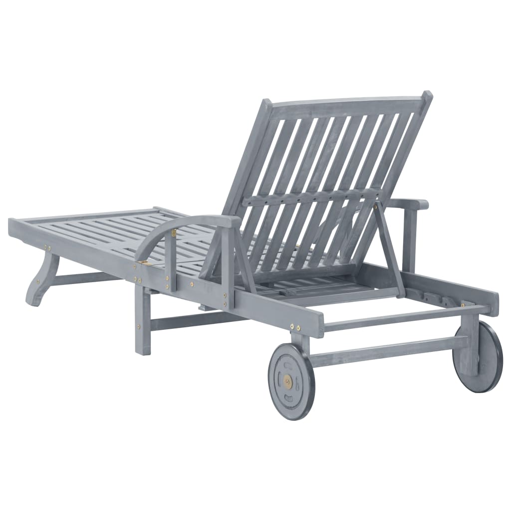 Sunlounger Grey Acacia wood, Polyester Single