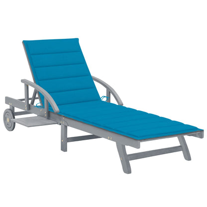 Sun Lounger Grey with Blue cushion Solid Acacia Wood Extra Long