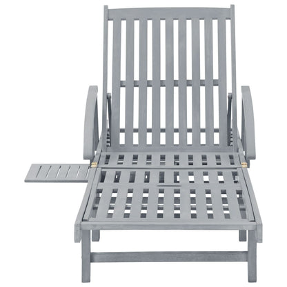Sun Lounger Grey with Blue cushion Solid Acacia Wood Extra Long