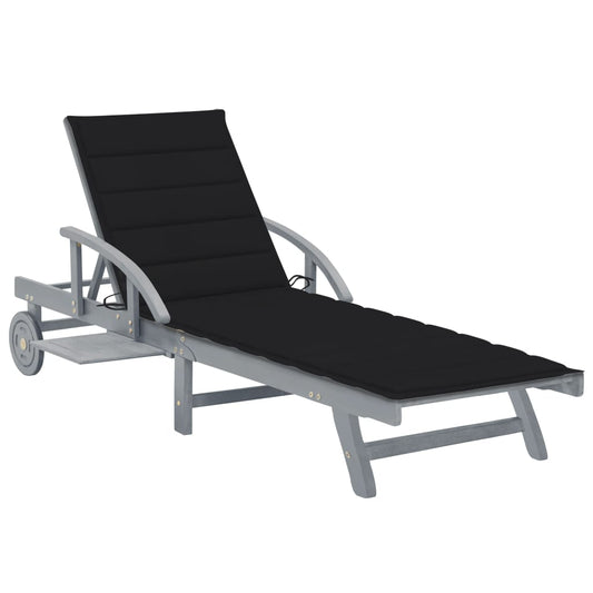 Sun Lounger Gray Solid Acacia Wood Large Adjustable Armrests