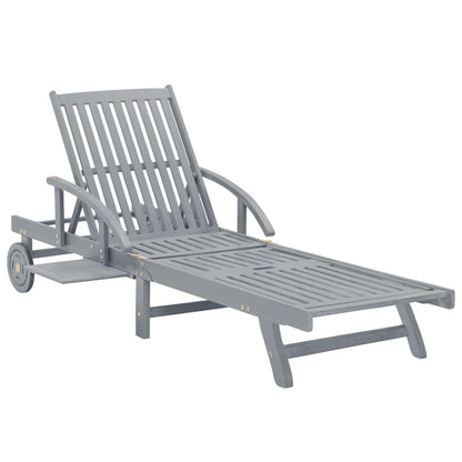 Sun Lounger Gray Solid Acacia Wood Large Adjustable Armrests