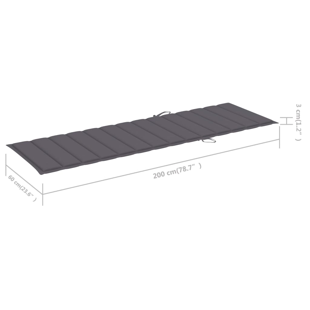 Sunlounger Natural wood, Anthracite Solid Acacia Wood, 100% Polyester