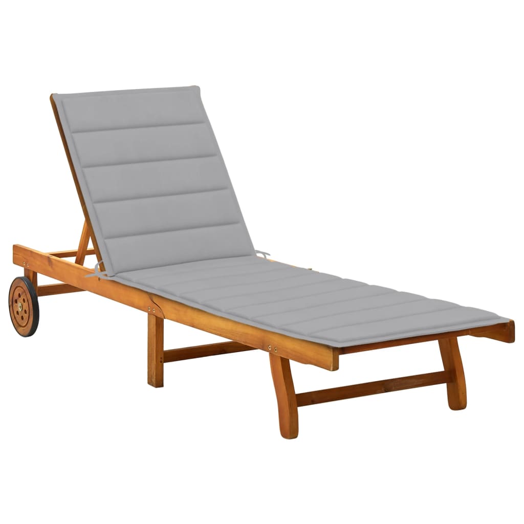 Sunlounger Wooden Solid Acacia Wood Adjustable Footrests