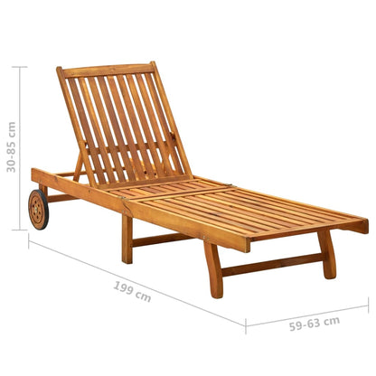 Sunlounger Wooden Solid Acacia Wood Adjustable Footrests