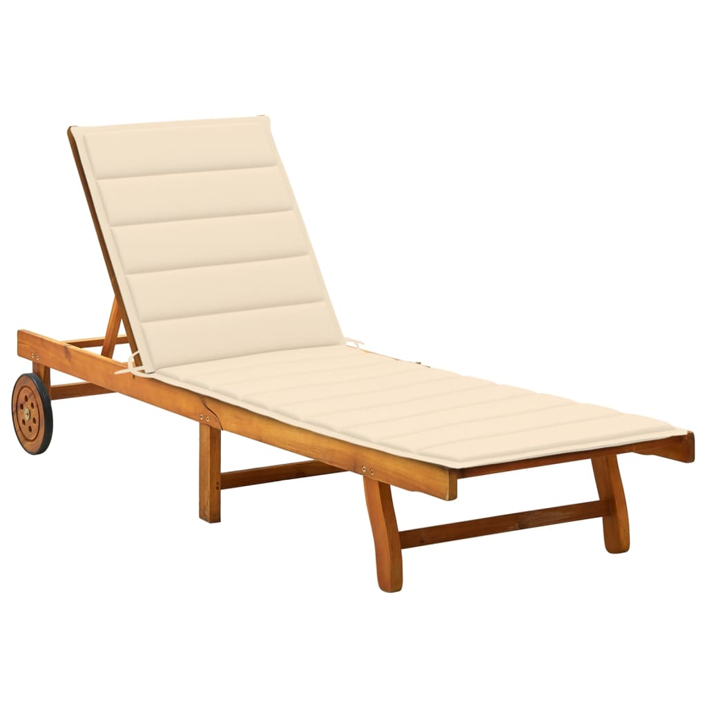 Sunlounger Brown with cream cushion Solid Acacia wood Standard