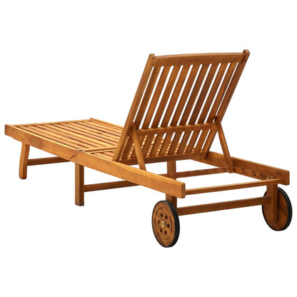 Sunlounger Natural wood colour, Beige cushion Solid acacia wood
