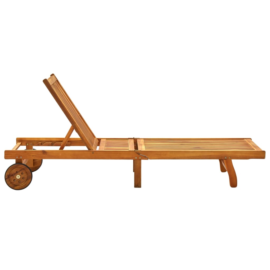 Sunlounger Natural Wood, Blue Cushion Solid Acacia Wood, Polyester