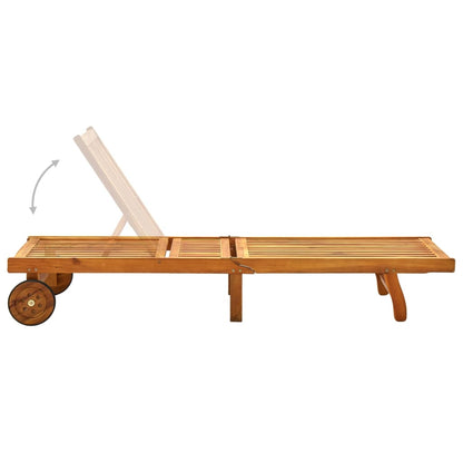 Sunlounger Natural Wood, Blue Cushion Solid Acacia Wood, Polyester