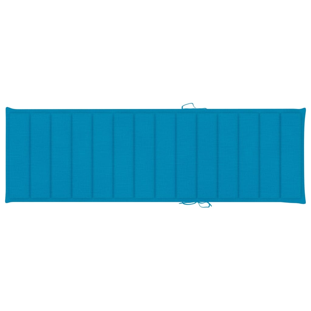 Sunlounger Natural Wood, Blue Cushion Solid Acacia Wood, Polyester