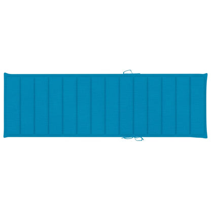 Sunlounger Natural Wood, Blue Cushion Solid Acacia Wood, Polyester