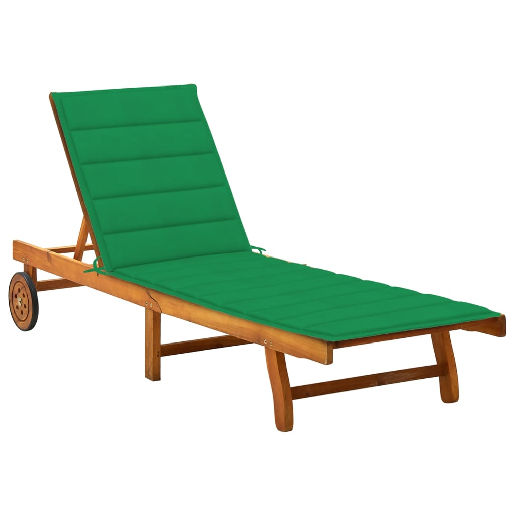 Sunlounger Acacia wood and green cushion