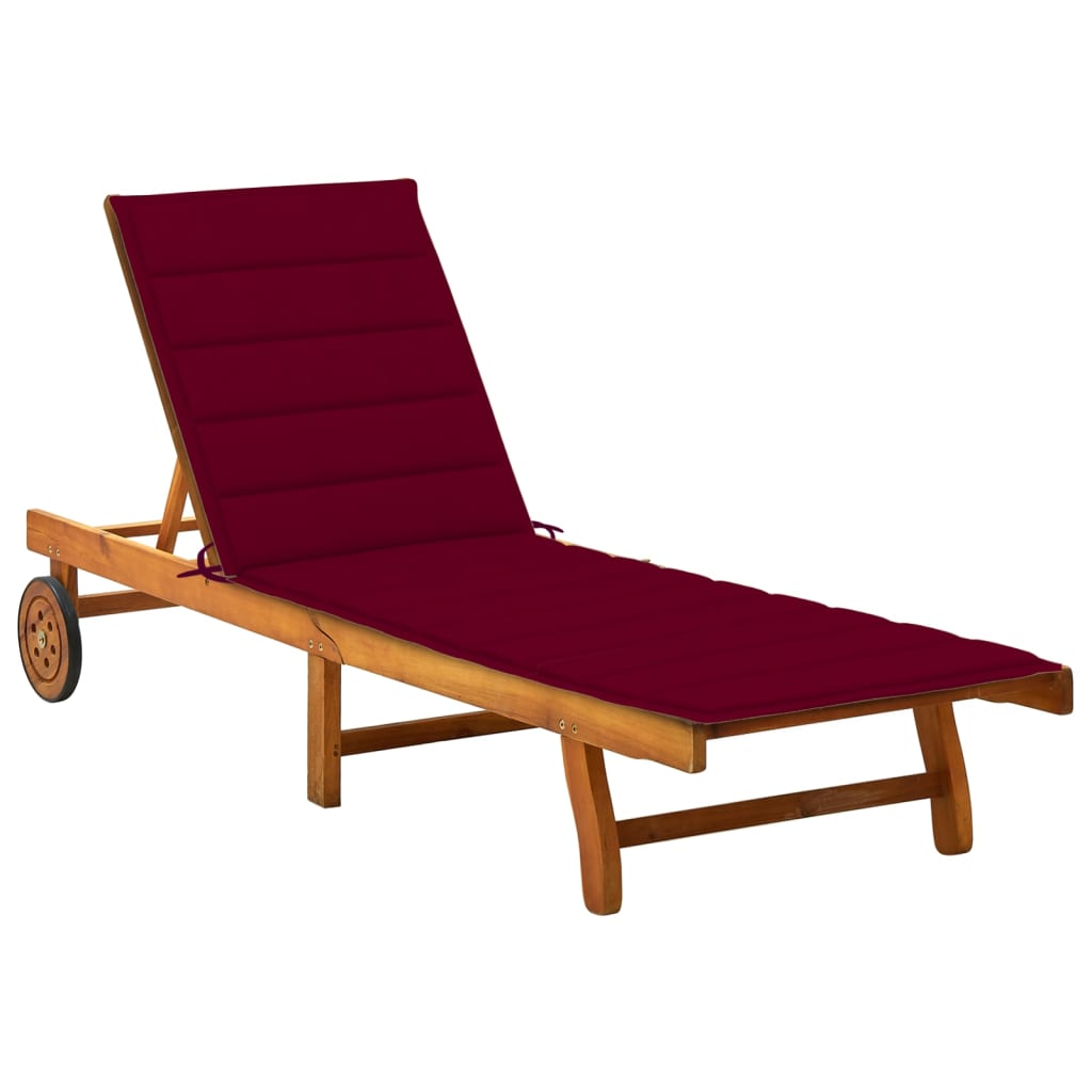 Sunlounger Wine Red Cushion, Natural Wood