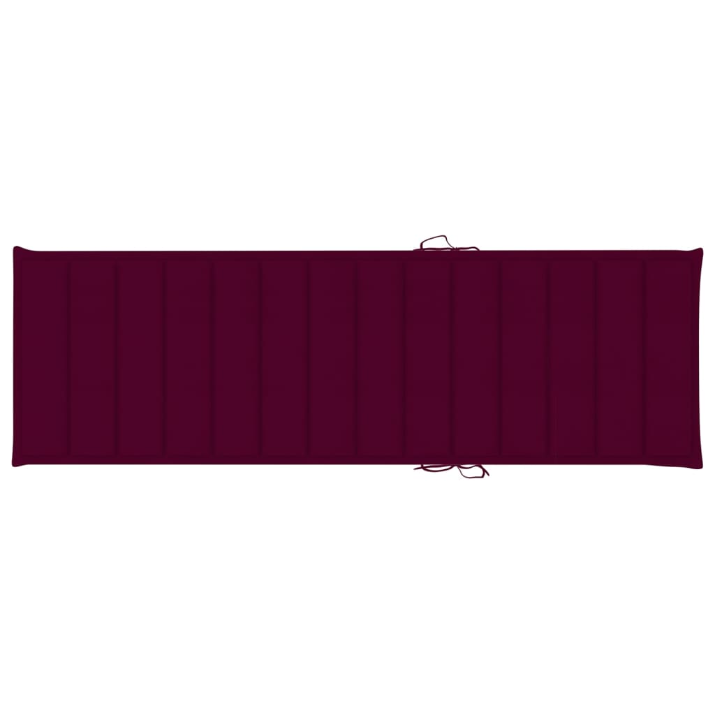 Sunlounger Wine Red Cushion, Natural Wood