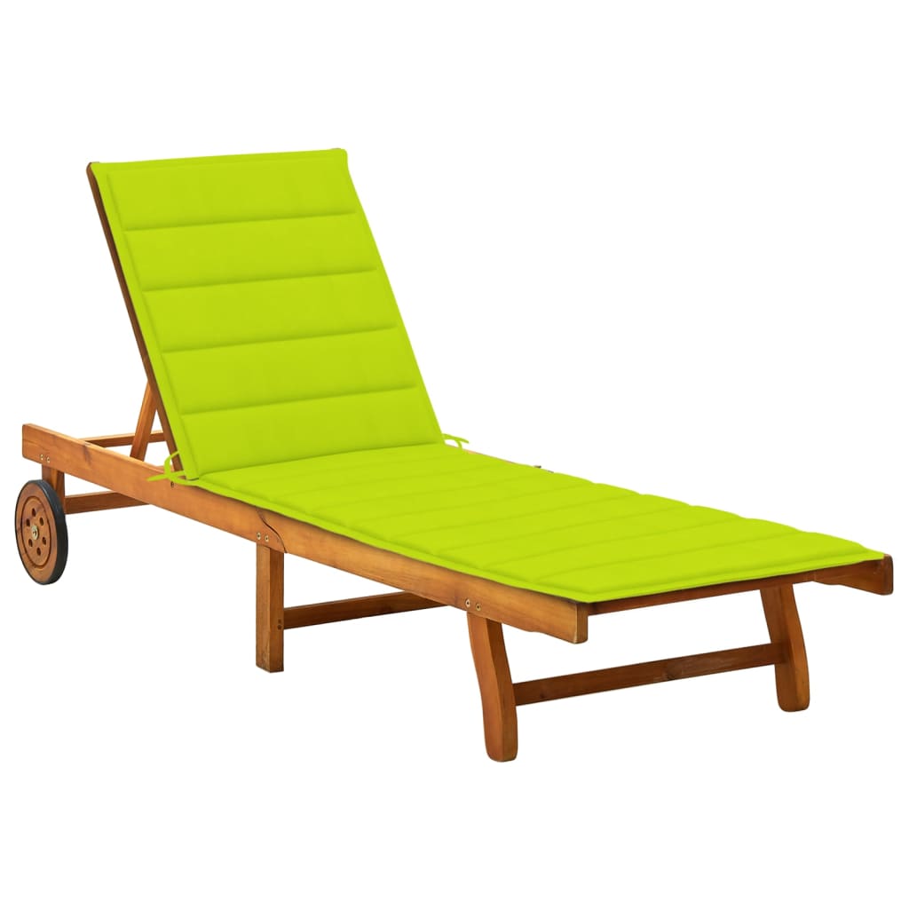 Sunlounger Bright green cushion, Natural wood