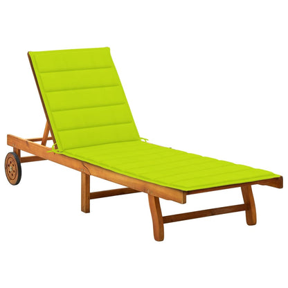 Sunlounger Bright green cushion, Natural wood
