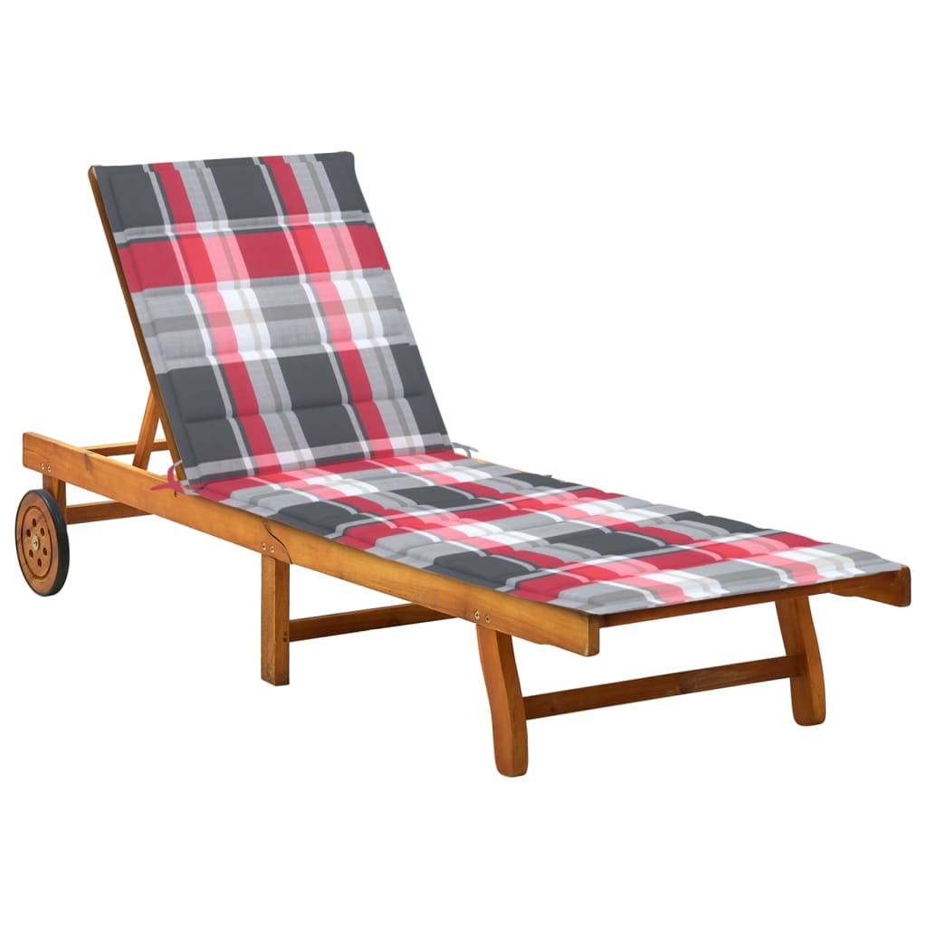 Patio Sunlounger Grey Wash, Red Cushion