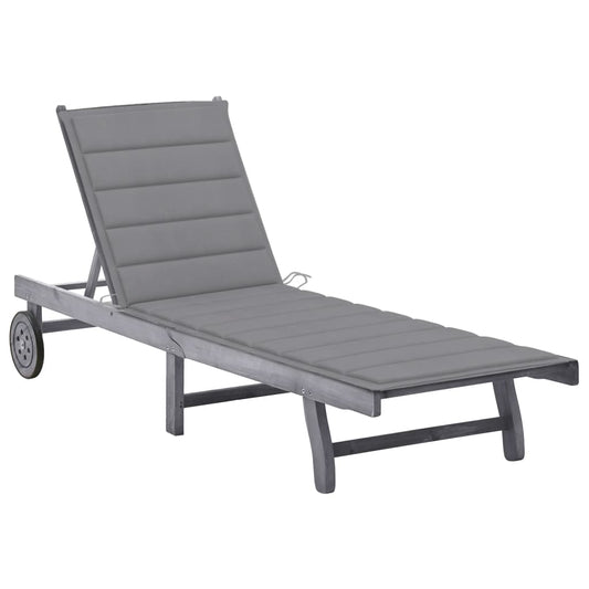 Sunlounger Grey Solid Acacia wood, Polyester 78.7 in long