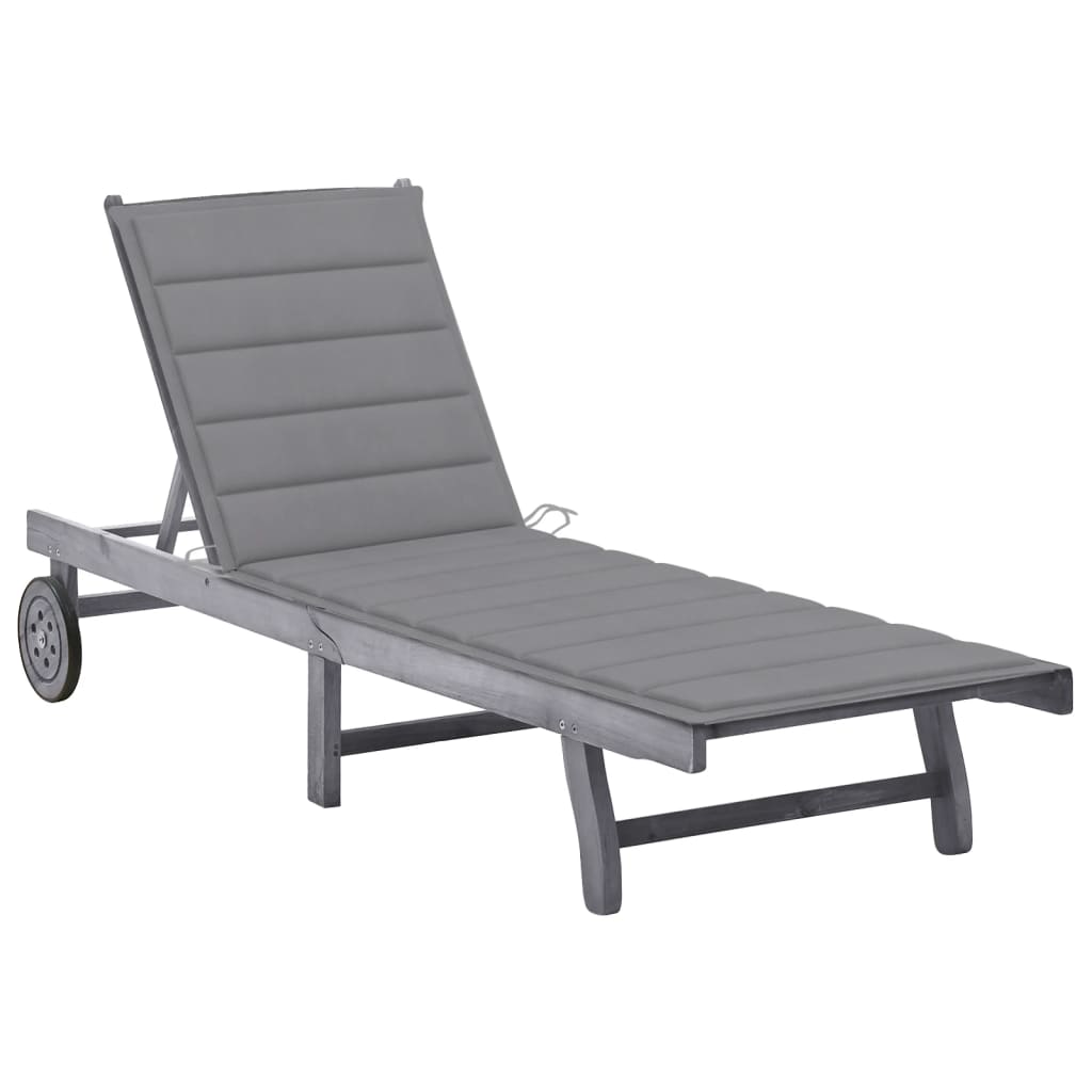 Sunlounger Grey Solid Acacia wood, Polyester 78.7 in long